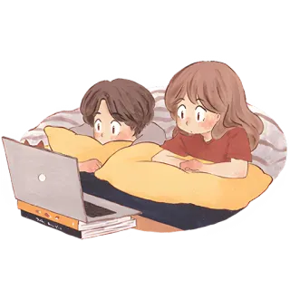 💻 couple, laptop, bed, cute, cozy, relaxing, reading whatsapp sticker