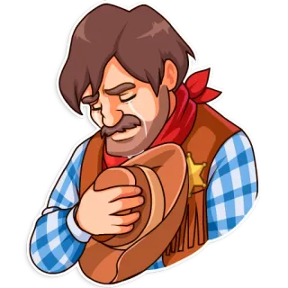 😔 triste, pleurer, shérif, cow-boy, chapeau, émotions telegram sticker