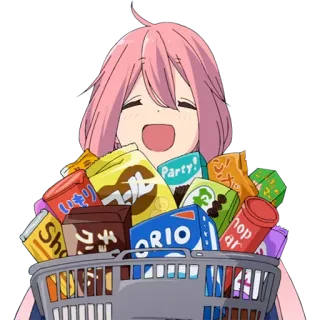 🛒 anime, girl, shopping, basket, snacks, cute telegram sticker