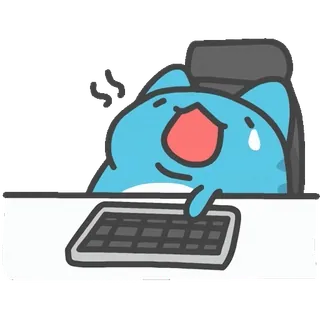 🥱 cat, cartoon, keyboard, tired, office telegram sticker