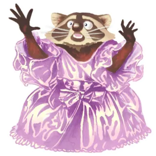 😧 procione, vestito, animale, cartone animato, carino, mascherata, antropomorfo, personaggio telegram sticker