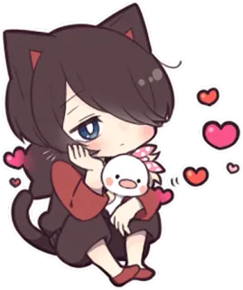 💞 Katzenmädchen, Anime, Kawaii, Süß, Chibi, Herzen whatsapp sticker