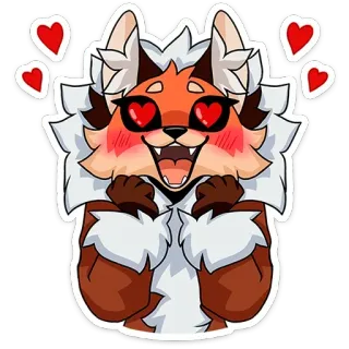 😍 renard, yeux de coeur, dessin animé, animal, amour, mignon, autocollant, joyeux telegram sticker