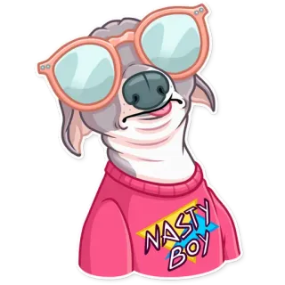 😎 NASTY BOY หมา, แว่นตา, เสื้อยืด, เด็กซน, สัตว์, ตลก, น่ารัก whatsapp sticker
