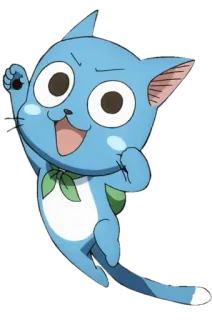 😁 Happy Fairy Tail Anime, Gato, Azul, Voando, Feliz, Fairy Tail, Desenho animado whatsapp sticker