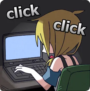 😶 click click computador, digitando, anime, desenho animado, internet, online telegram sticker