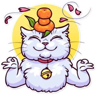 😌 cat, tangerine, meditation, zen, sticker, cute, japanese style, sakura telegram sticker