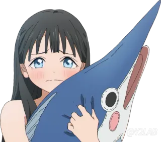 😢 @Y2LAB Anime, Ragazza, Pesce, Personaggio, Illustrazione whatsapp sticker