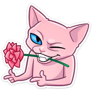 😏 고양이, 스핑크스, 꽃, 장미, 윙크, 손가락 총, 제스처 telegram sticker