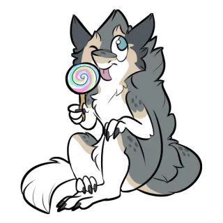 👅 furry, wolf, lollipop, candy, cartoon telegram sticker