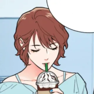 🧶 woman, coffee, drinking, cartoon, anime, person, beverage telegram sticker