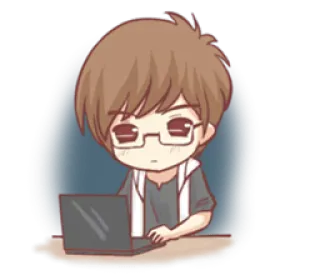 🤓 desenho animado, laptop, óculos, computador, estudante, menino telegram sticker