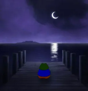🌙 Pepe the Frog Pepe la Grenouille, Meme, Nuit, Lune, Dock, Eau whatsapp sticker