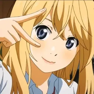 🎻 Kaori Miyazono Your Lie in April アニメ, 女の子, 可愛い, 金髪, キャラクター, 笑顔, ピースサイン telegram sticker