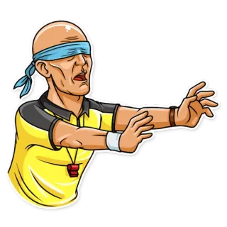 🙈 árbitro, con los ojos vendados, deportes, dibujos animados, amarillo, silbato, ciego whatsapp sticker