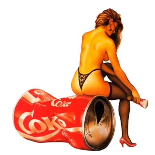 👠 Coke Pin-up, Coca Cola, Limonade, Werbung, zerdrückte Dose, sexy telegram sticker