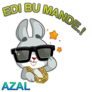 😎 EDI BU MANDE.! Cartoon, Hase, Sonnenbrille, Kette, Sterne telegram sticker