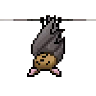 ☔ bat, animal, pixel art, cute, hanging, wildlife whatsapp sticker
