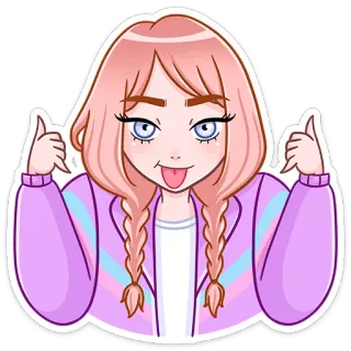 👍 мультфильм, девочка, косички, куртка, милый, розовые волосы telegram sticker