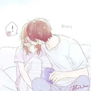 🥺 おやすみ, おはよ จูบ, ความรัก, คู่รัก, อนิเมะ, มังงะ, โรแมนติก telegram sticker