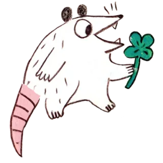 🍀 szczur, zwierzę, czterolistna koniczyna, szczęście, kreskówka, biały, rysunek telegram sticker