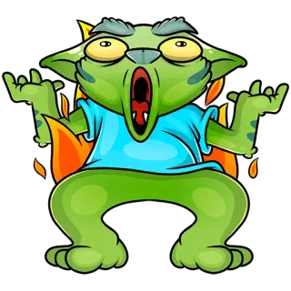 😒 モンスター, アニメ, 緑, 叫ぶ, 火, クレイジー, ショック telegram sticker