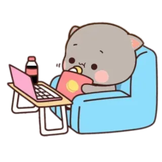 💻 kucing, komputer, camilan, sofa, santai, kartun telegram sticker