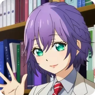 👋 anime, dziewczyna, słodka, uśmiechnięta, fioletowe włosy telegram sticker