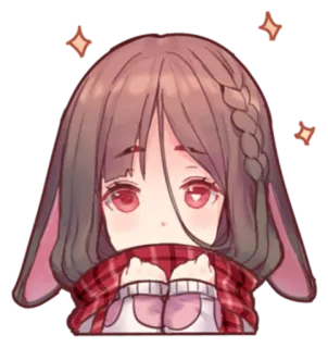 😶 anime girl, kawaii, cute, sticker, red, scarf, bunny ears telegram sticker
