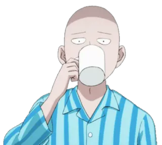 😶 Saitama One-Punch Man Сайтама, Ванпанчмен, Аниме, Манга, Персонаж, Кружка, Пить, Лысый whatsapp sticker