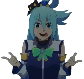 😋 Aqua Konosuba anime, dibujos animados, pegatina, pelo azul, sacando la lengua telegram sticker