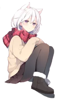 👀 Ragazza anime, Orecchie da gatto, Sciarpa, Abbigliamento invernale, Kawaii, Carino, Illustrazione, Arte digitale telegram sticker