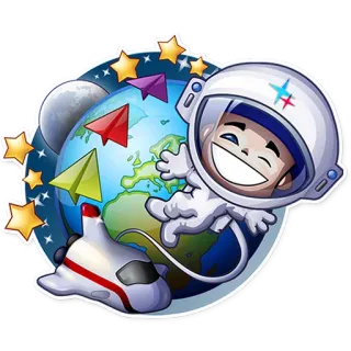 🌐 astronaut, space, earth, paper airplanes, stars, moon telegram sticker