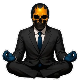 🤫 หัวกะโหลก, หน้ากาก, ไฟ, สูท, สมาธิ, โยคะ, นักธุรกิจ, นั่ง telegram sticker
