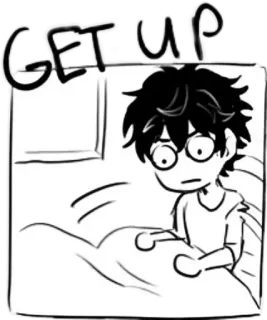 🙋‍♂ GET UP dibujos animados, dormitorio, mañana, cama, soñoliento, despertar telegram sticker