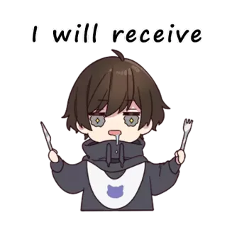 😋 I will receive Anime, Kawaii, Affamato, Cartoni animati telegram sticker