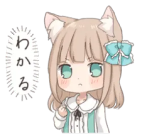 ☹ わかる Anime, Garota gato, Fofo, Japonês, Texto whatsapp sticker