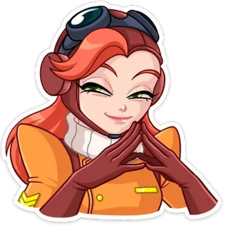 😈 นักบิน, ผมแดง, การบิน, ผู้หญิง, การ์ตูน, สติกเกอร์ telegram sticker