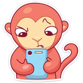 📱 małpa, zwierzę, kreskówka, telefon, naklejka whatsapp sticker