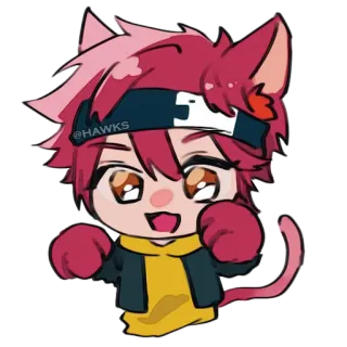 🐾 @HAWKS Katze, Anime, Chibi, pinke Haare, Fanart telegram sticker
