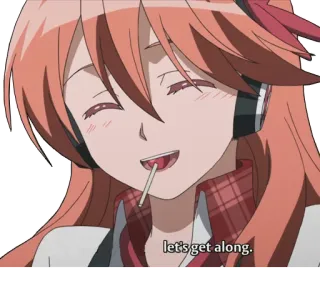 😊 let's get along. anime, girl, headphones, lollipop telegram sticker