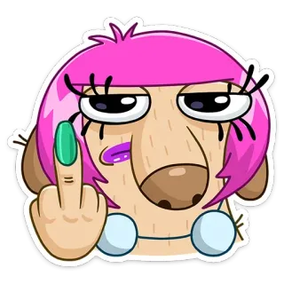 🖕 Kartun, Jari tengah, Menyinggung, Anjing, Rambut pink, Kasar whatsapp sticker