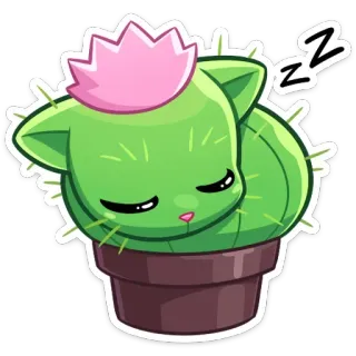 😴 ZZ cactus, chat, mignon, dormir, kawaii, plante, fleur telegram sticker