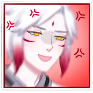 😠 Anime, Zły, Czerwony, Białe włosy, Postać, Kreskówka telegram sticker