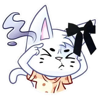 🤔 猫, 考えてる, かわいい, ステッカー, 漫画, リボン, 混乱 telegram sticker