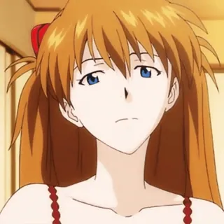 😲 Asuka Langley Soryu Neon Genesis Evangelion anime, manga, character, orange hair, red ribbon, tv show telegram sticker