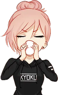 😤 KYOKU Anime, Ragazza, Bevendo, Felpa con cappuccio, Kawaii, Carino whatsapp sticker