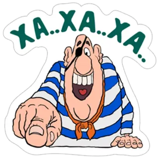 😆 ХА...ХА...ХА pirate, dessin animé, rire, cache-œil, pointant telegram sticker