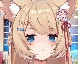 😕 Anime, Ragazza Gatto, Carino, Kawaii, Femminile, Illustrazione telegram sticker