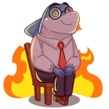 🔥 การ์ตูน, ฉลาม, แว่นตา, เก้าอี้, ไฟ telegram sticker
